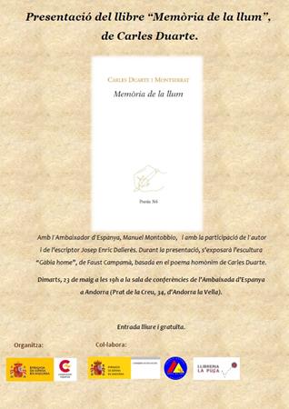 Presentació del llibre MEMÒRIA DE LA LLUM  de CARLES DUARTE | Presentacions i actes - Llibreria La Puça | Llibreria online d'Andorra - Comprar llibres en català online - Llibres Andorra i Pirineu