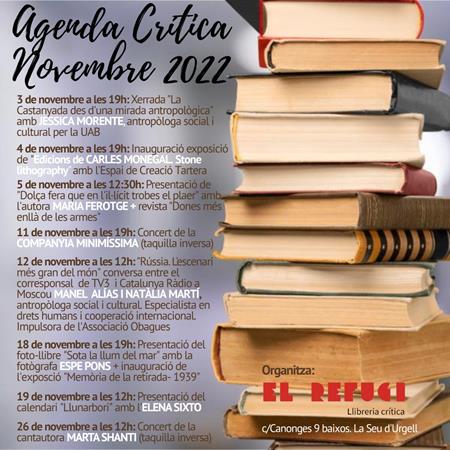 Programació de novembre de la llibreria crítica El Refugi de la Seu d'Urgell | Presentacions i actes - Llibreria La Puça | Llibreria online d'Andorra - Comprar llibres en català online - Llibres Andorra i Pirineu