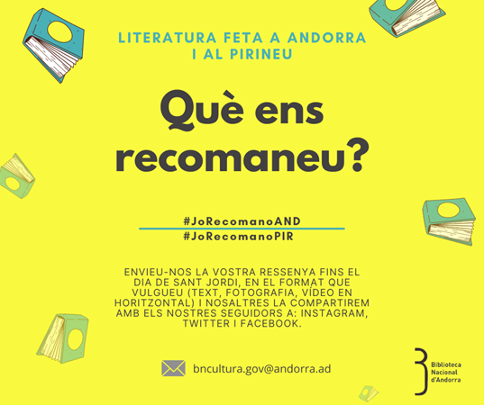 Què ens recomaneu?. Proposta de la Biblioteca Nacional d'Andorra | Presentacions i actes - Llibreria La Puça | Llibreria online d'Arsèguel - Comprar llibres en català online - Llibres Andorra i Pirineu
