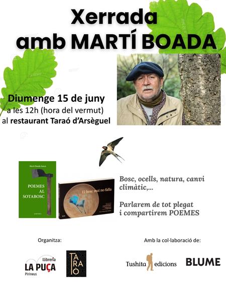 Vermutet i xerrada amb MARTÍ BOADA. a l'era de l'Hotel la Font del Genil.ARSÈGUEL | Llibreria La Puça | Llibreria online d'Arsèguel - Comprar llibres en català online - Llibres Andorra i Pirineu