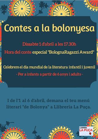 Hora del conte 'Contes a la bolonyesa' | Presentacions i actes - Llibreria La Puça | Llibreria online d'Andorra - Comprar llibres en català online - Llibres Andorra i Pirineu