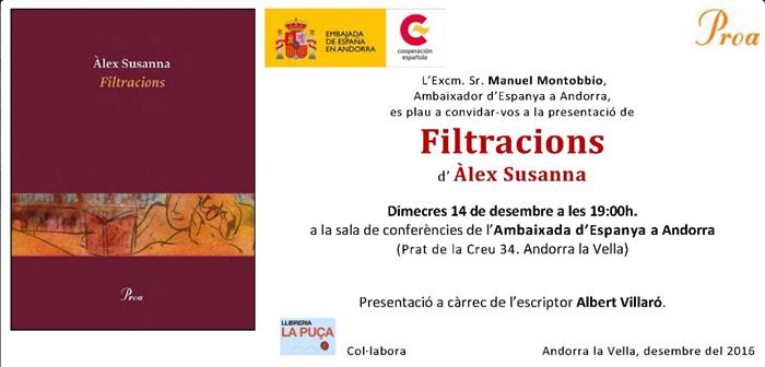 Presentació de 'Filtracions' d'Àlex Susanna. | Llibreria La Puça | Llibreria online d'Andorra - Comprar llibres en català online - Llibres Andorra i Pirineu