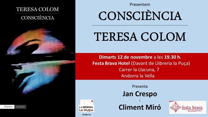 Presentació CONSCIÈNCIA  de Teresa Colom | Presentacions i actes - Llibreria La Puça | Llibreria online d'Andorra - Comprar llibres en català online - Llibres Andorra i Pirineu